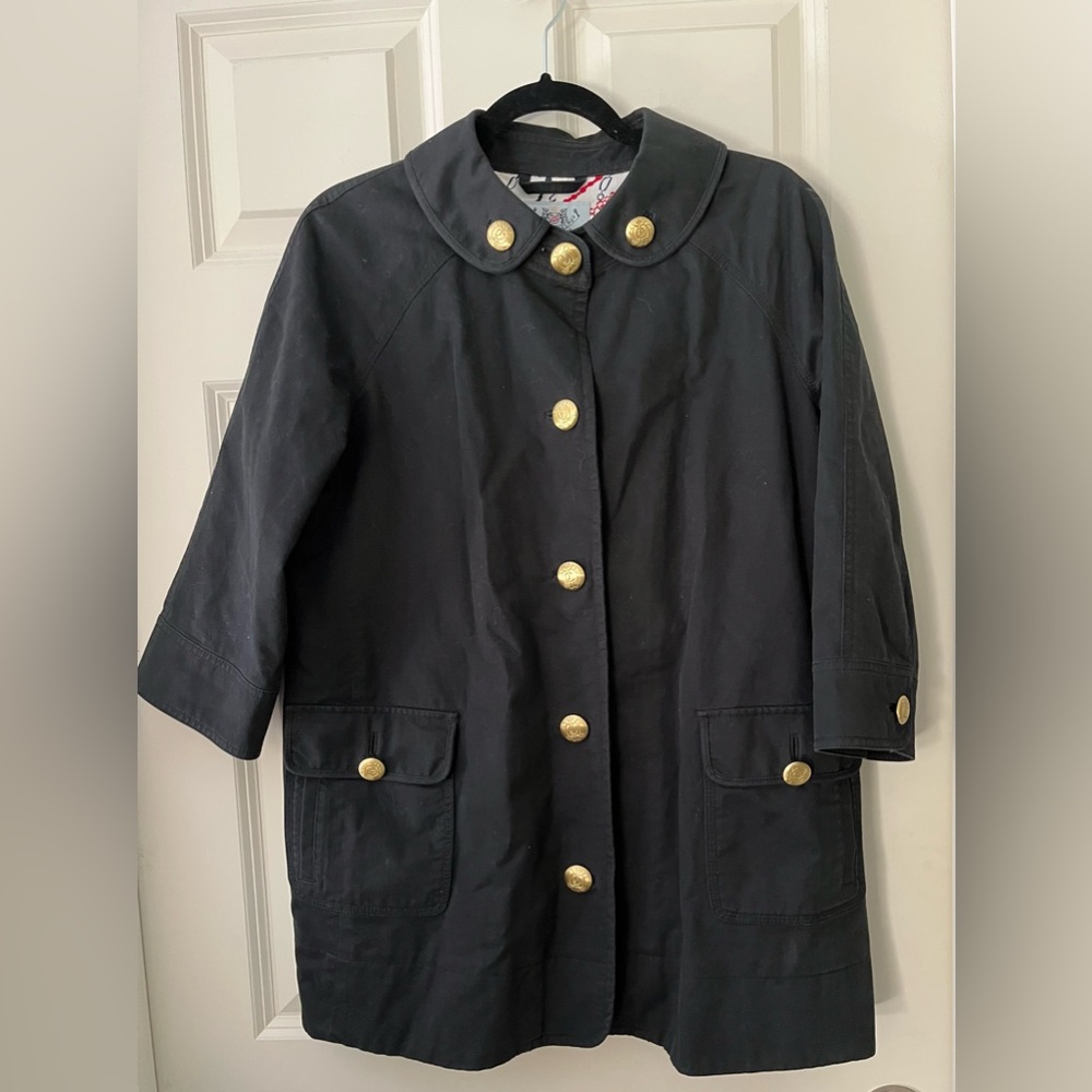 Juicy Couture black cotton nautical trench gold buttons 3/4 length sleeves M